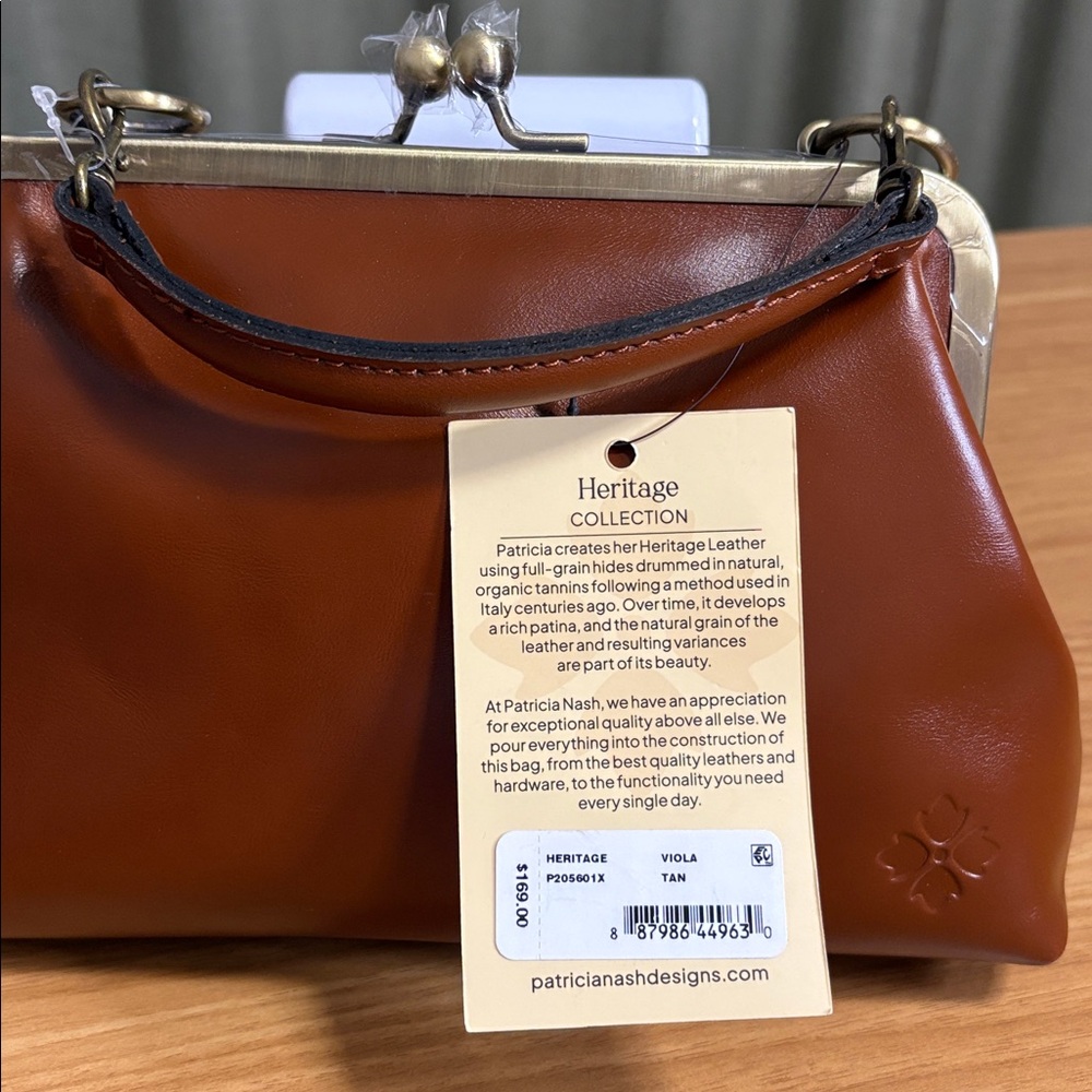 Patricia Nash Heritage Leather Frame Clutch Crossbody – Viola Tan NWT - Picture 2 of 10